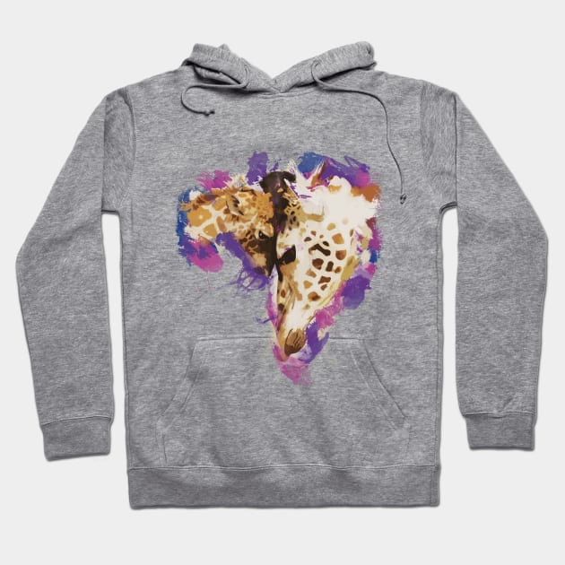 Cute Giraffe Love Baby Animal Watercolor Painting Hoodie by udesign